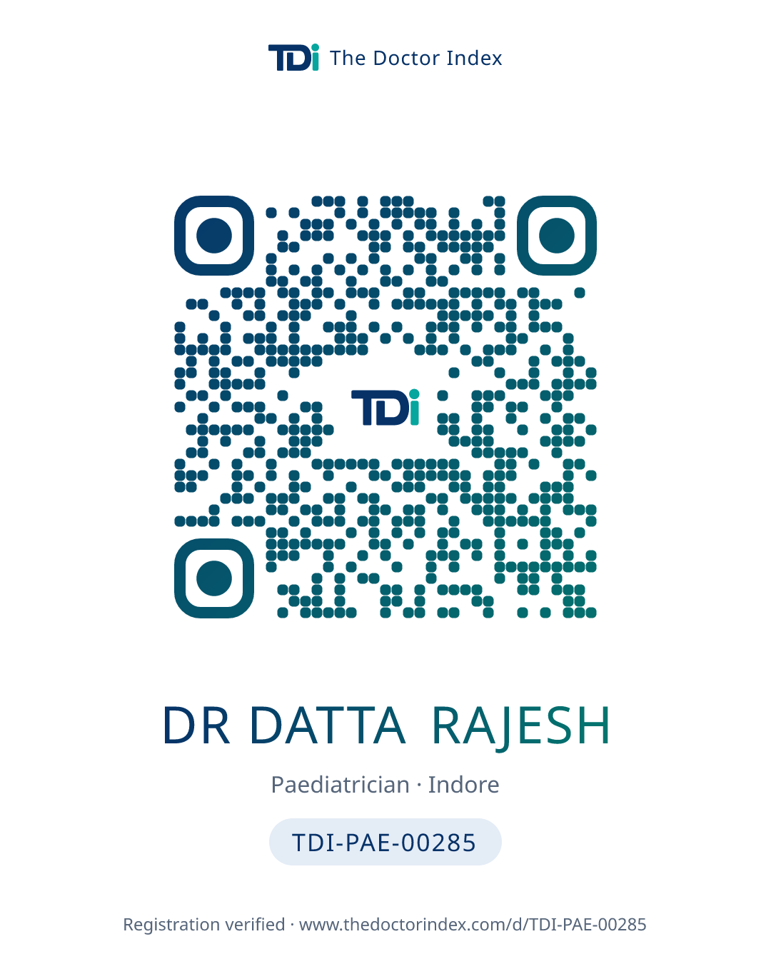QR card for Dr Datta Rajesh, TDI-PAE-00285