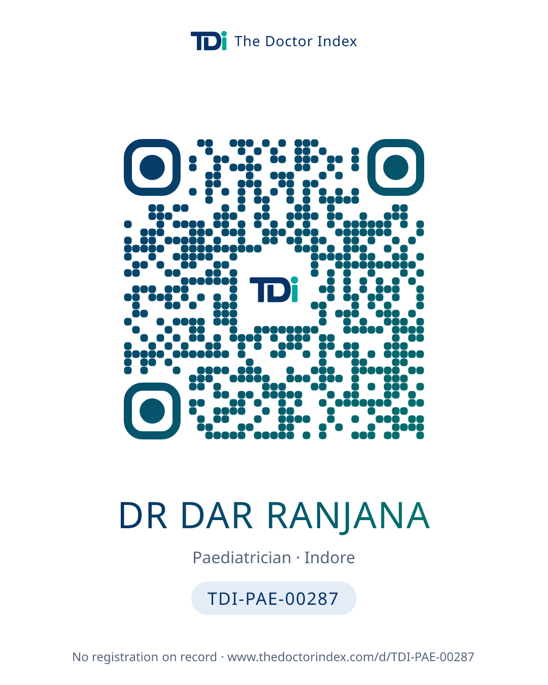 QR card for Dr Dar Ranjana, TDI-PAE-00287