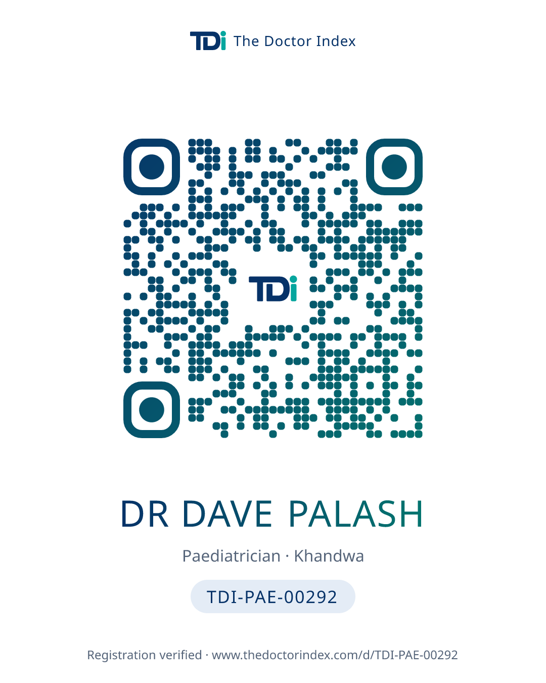 QR card for Dr Dave Palash, TDI-PAE-00292