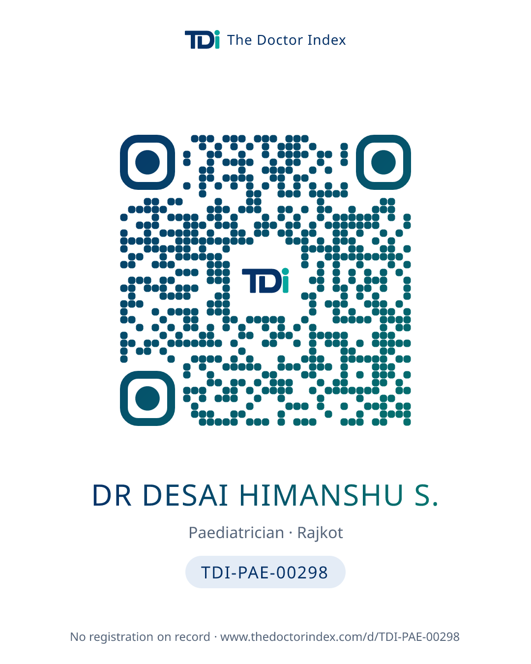 QR card for Dr Desai Himanshu S., TDI-PAE-00298