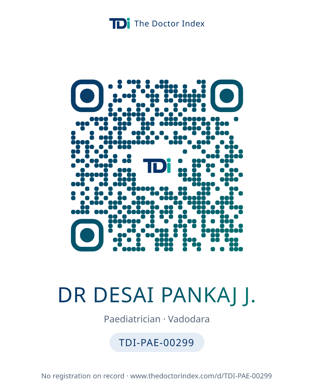 QR card for Dr Desai Pankaj J., TDI-PAE-00299