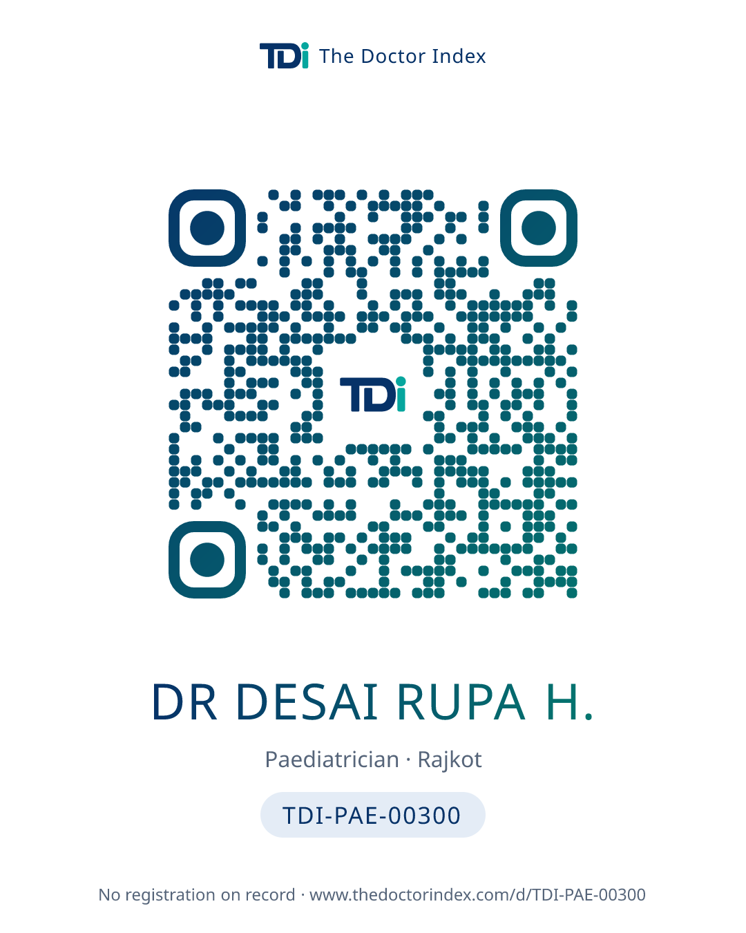 QR card for Dr Desai Rupa H., TDI-PAE-00300