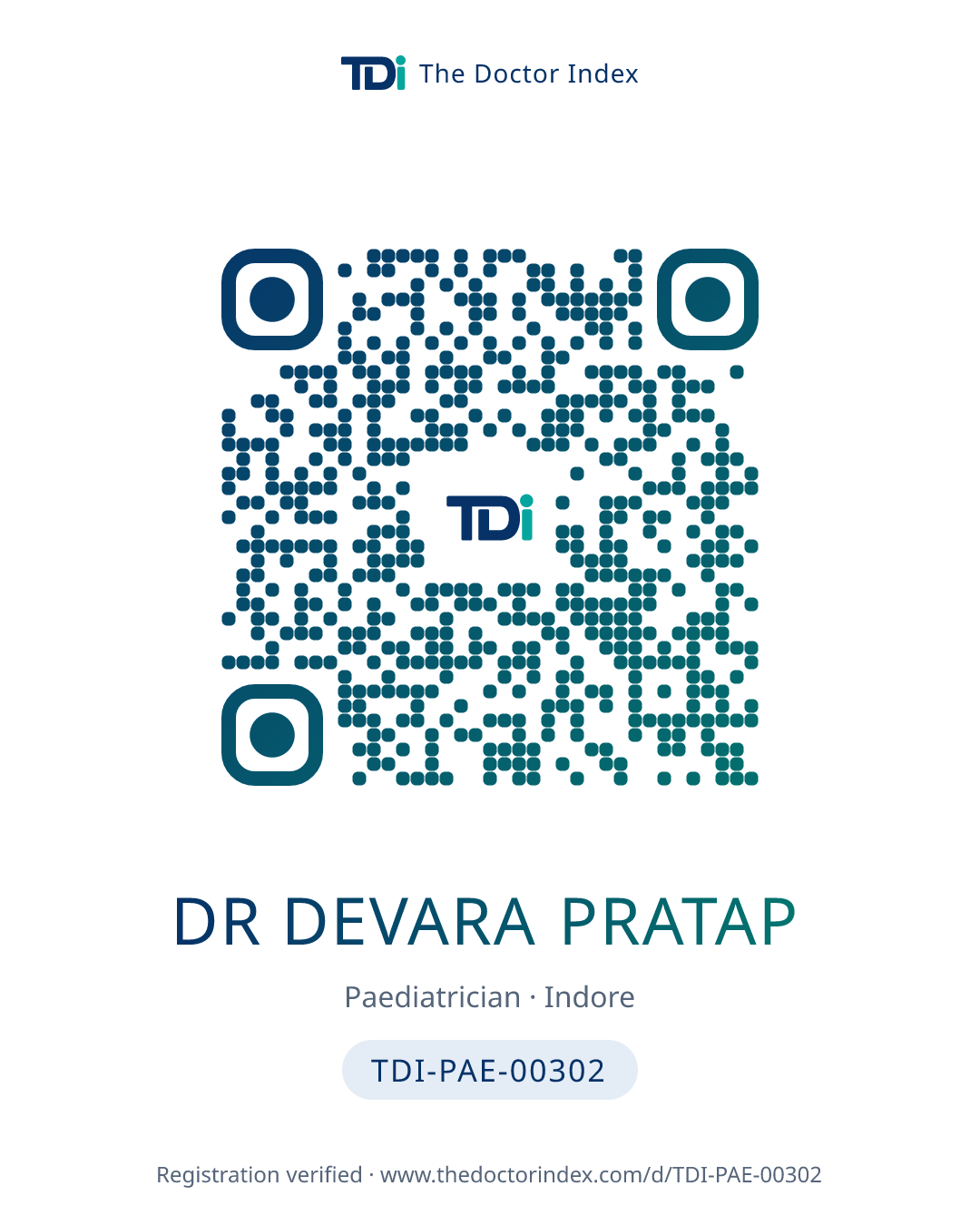 QR card for Dr Devara Pratap, TDI-PAE-00302