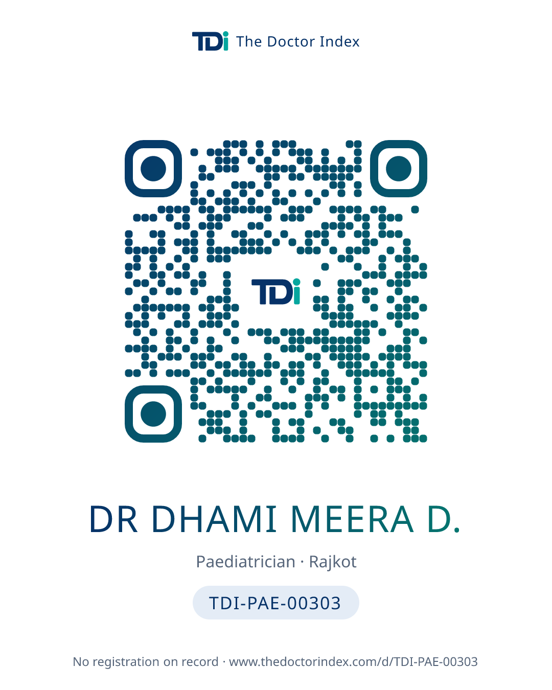 QR card for Dr Dhami Meera D., TDI-PAE-00303