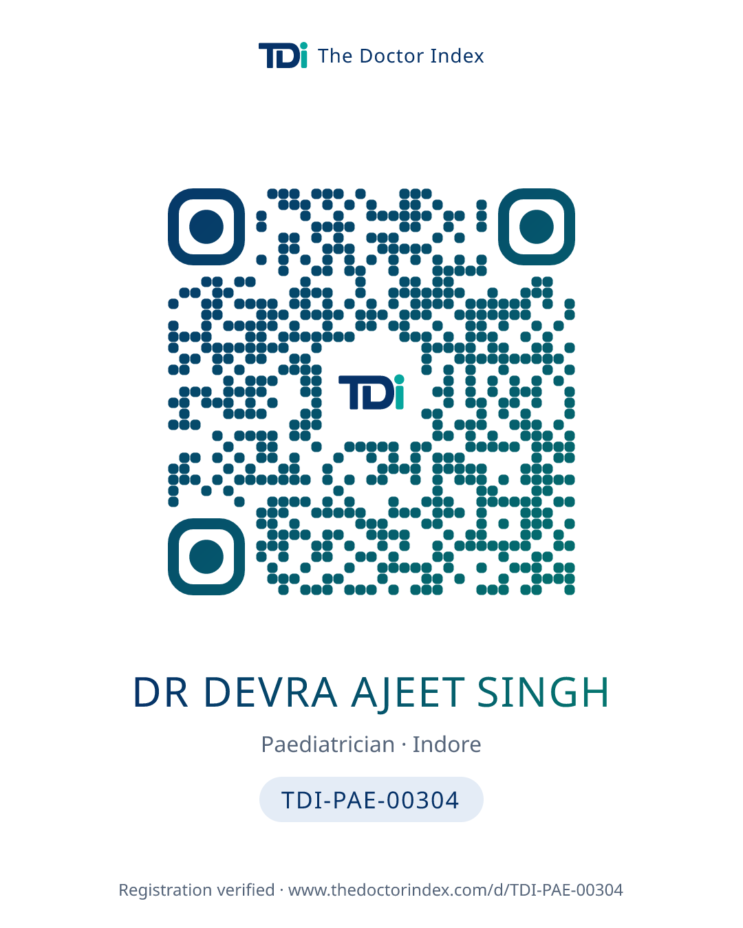 QR card for Dr Devra Ajeet Singh, TDI-PAE-00304