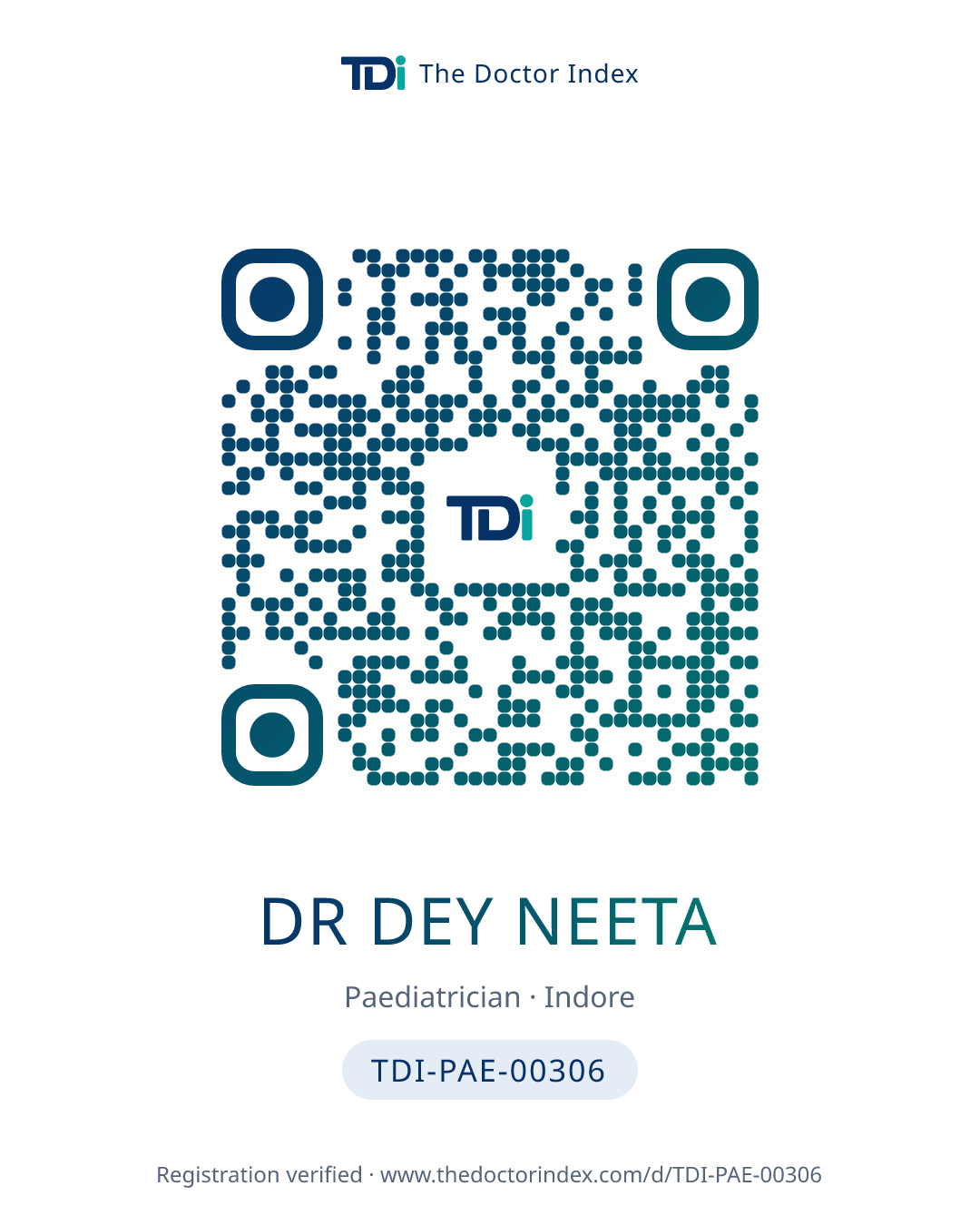 QR card for Dr Dey Neeta, TDI-PAE-00306