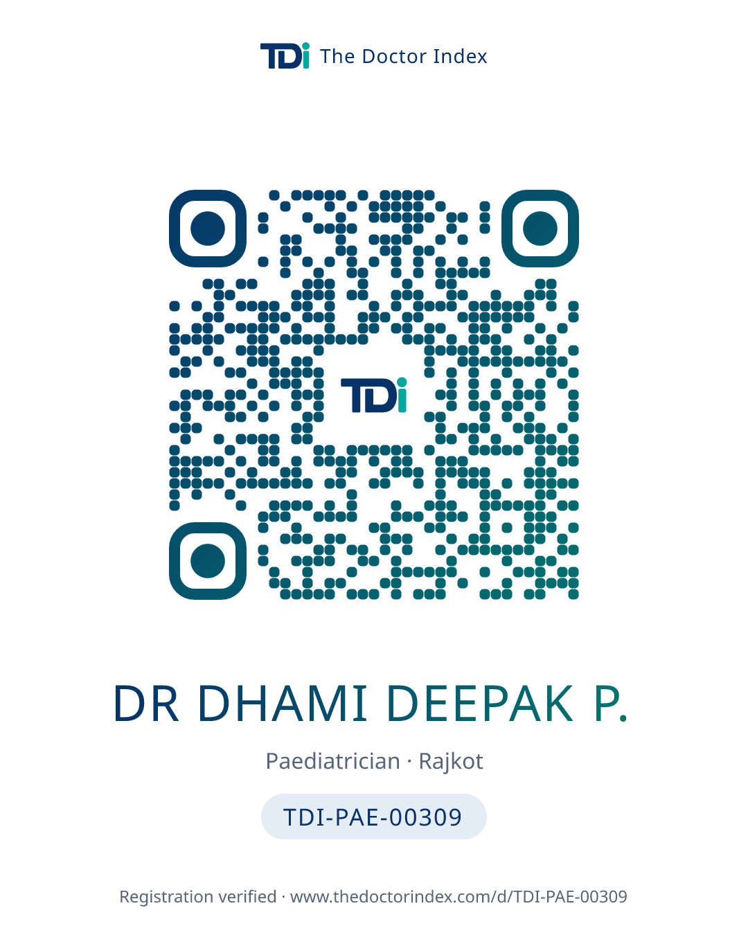 QR card for Dr Dhami Deepak P., TDI-PAE-00309