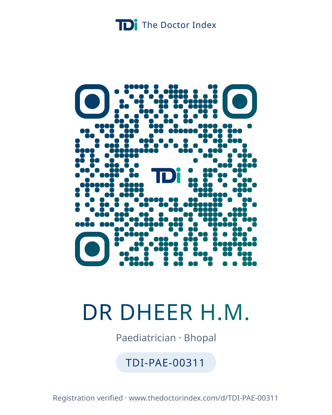 QR card for Dr Dheer H.M., TDI-PAE-00311