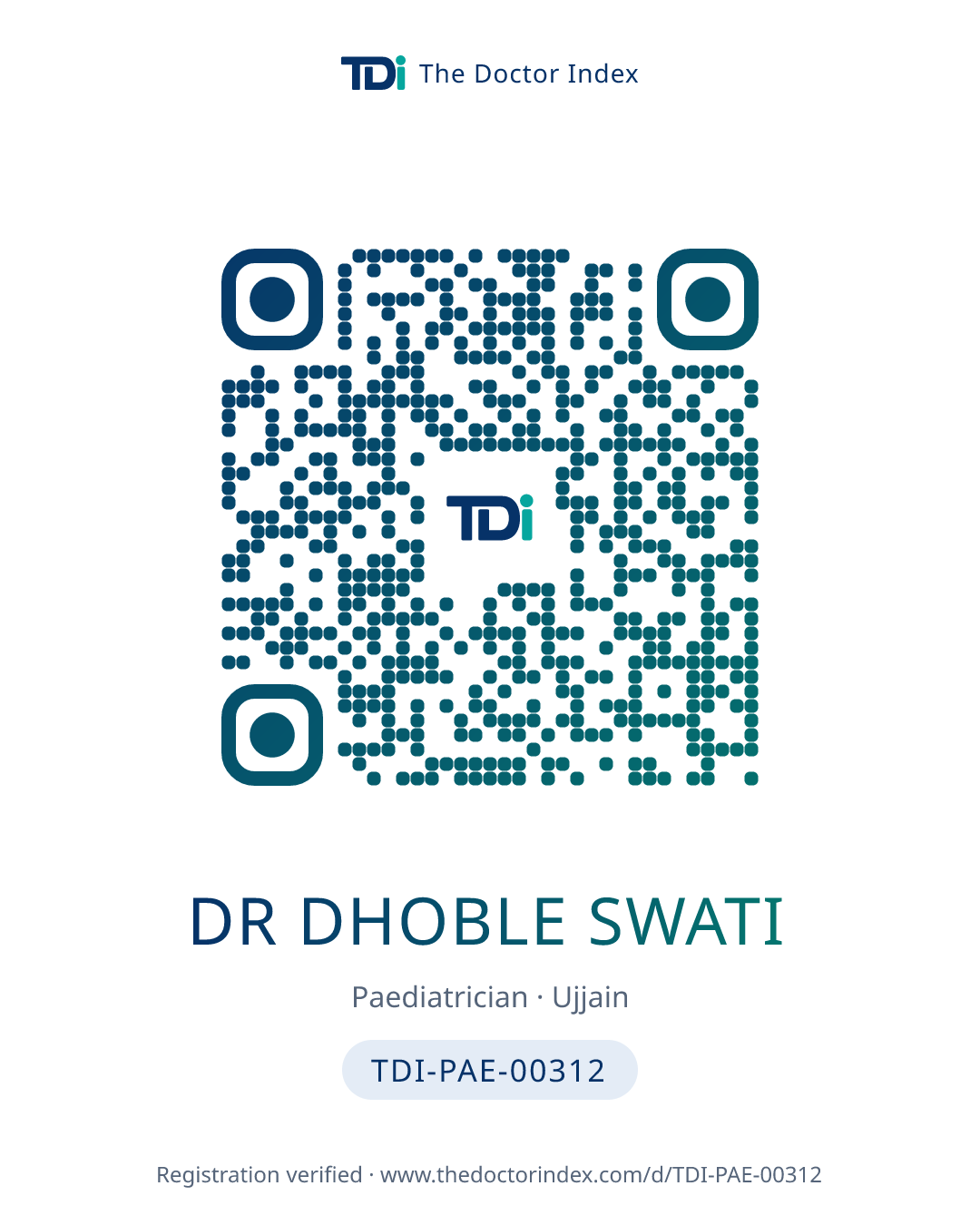 QR card for Dr Dhoble Swati, TDI-PAE-00312