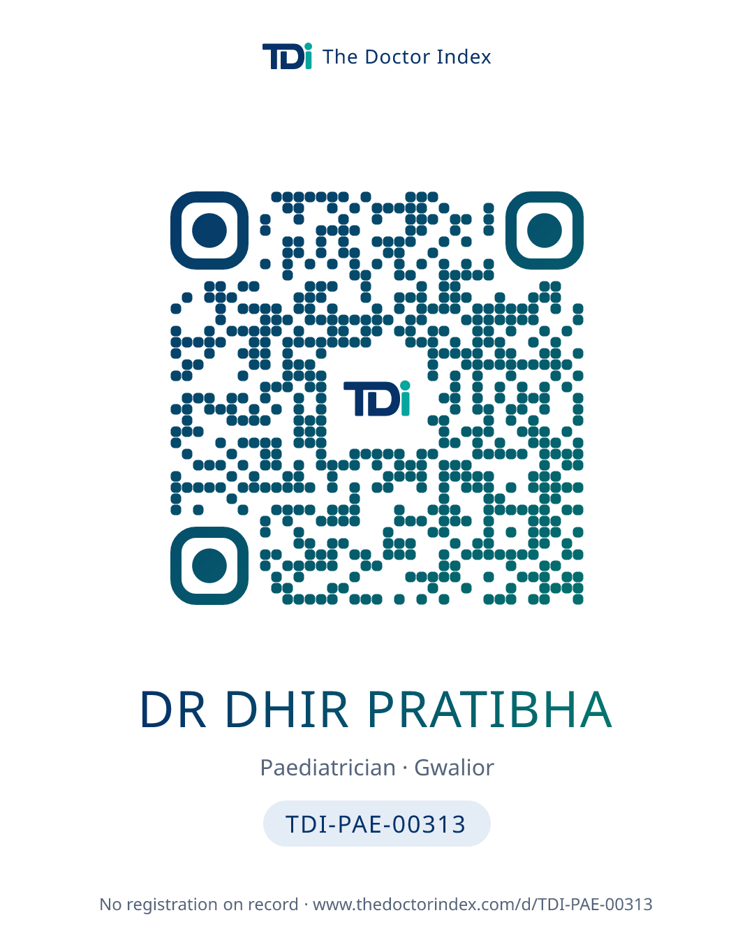 QR card for Dr Dhir Pratibha, TDI-PAE-00313