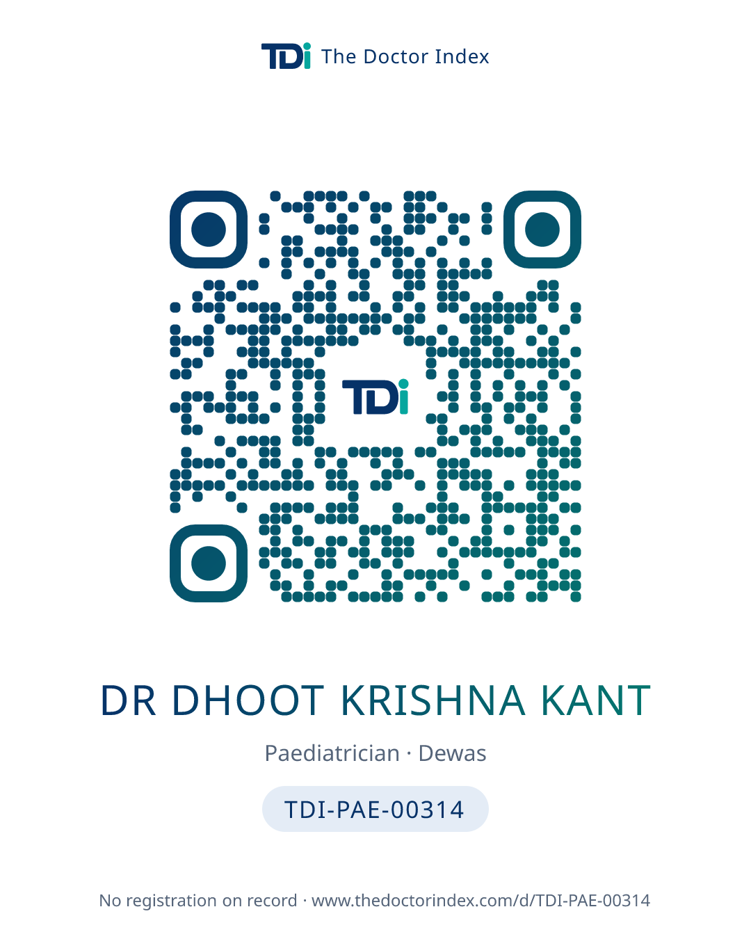 QR card for Dr Dhoot Krishna Kant, TDI-PAE-00314