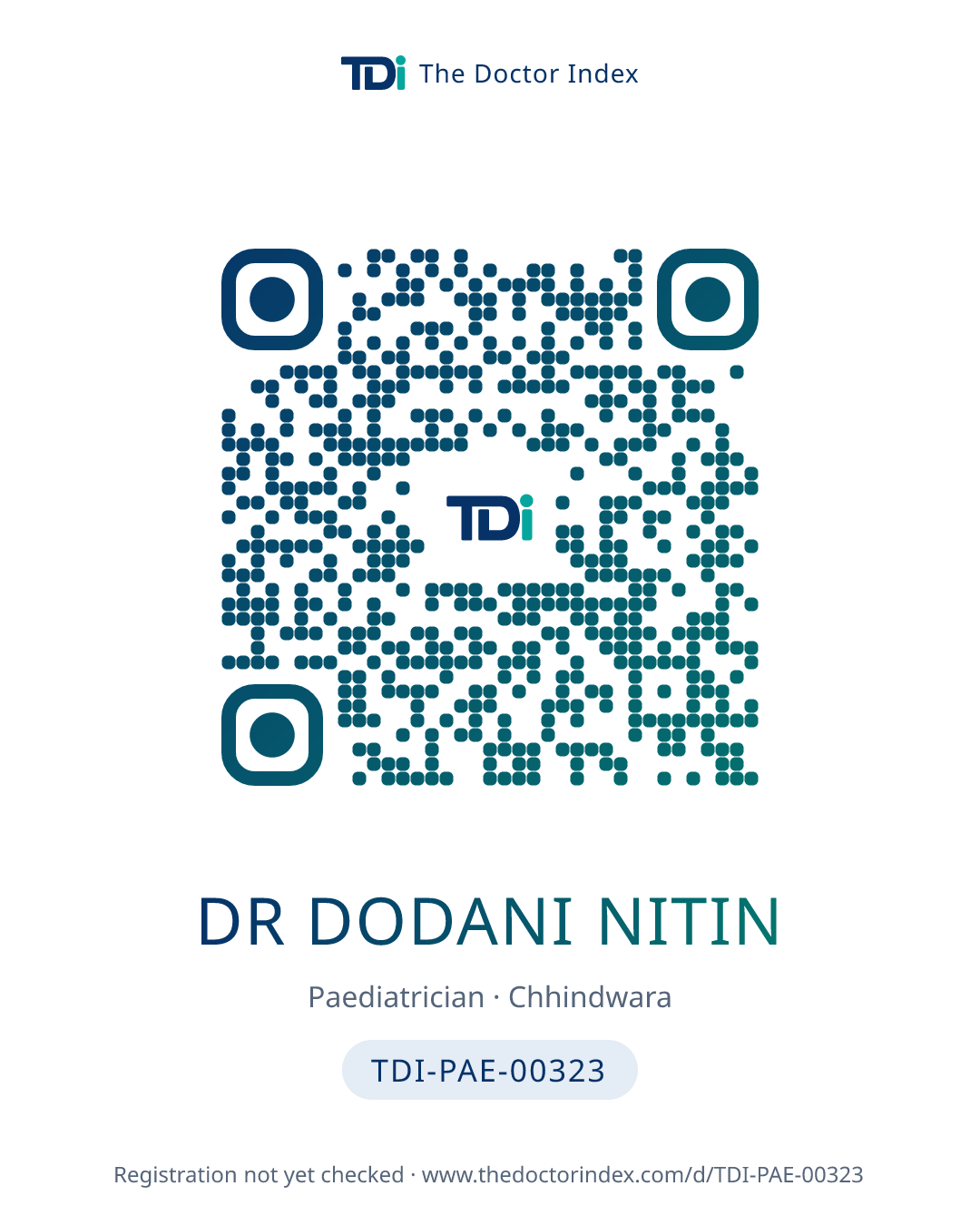QR card for Dr Dodani Nitin, TDI-PAE-00323
