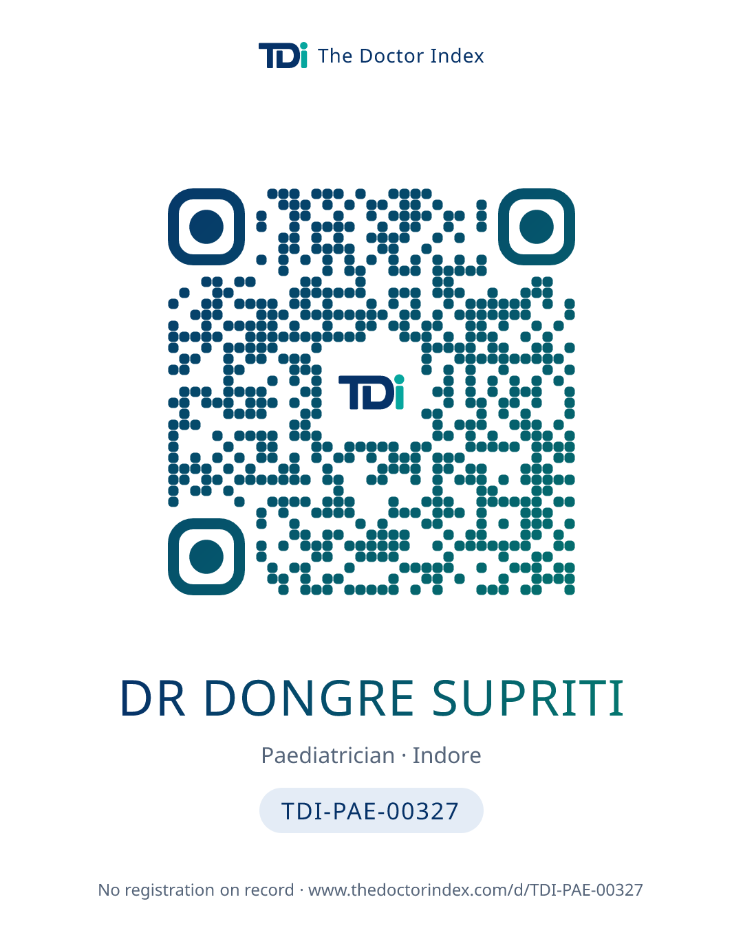 QR card for Dr Dongre Supriti, TDI-PAE-00327