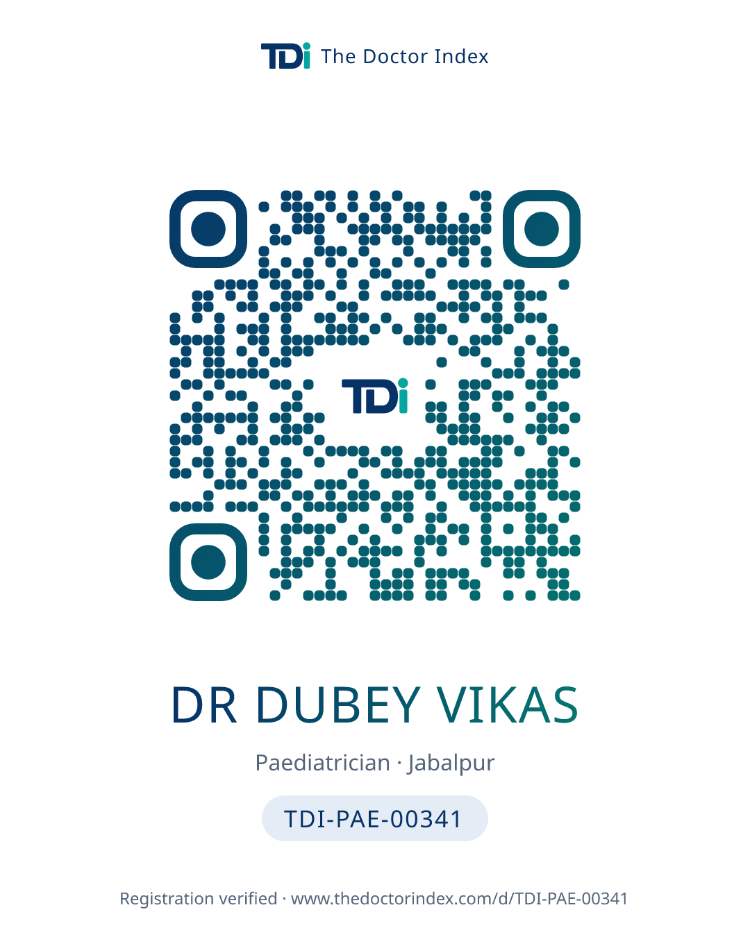 QR card for Dr Dubey Vikas, TDI-PAE-00341