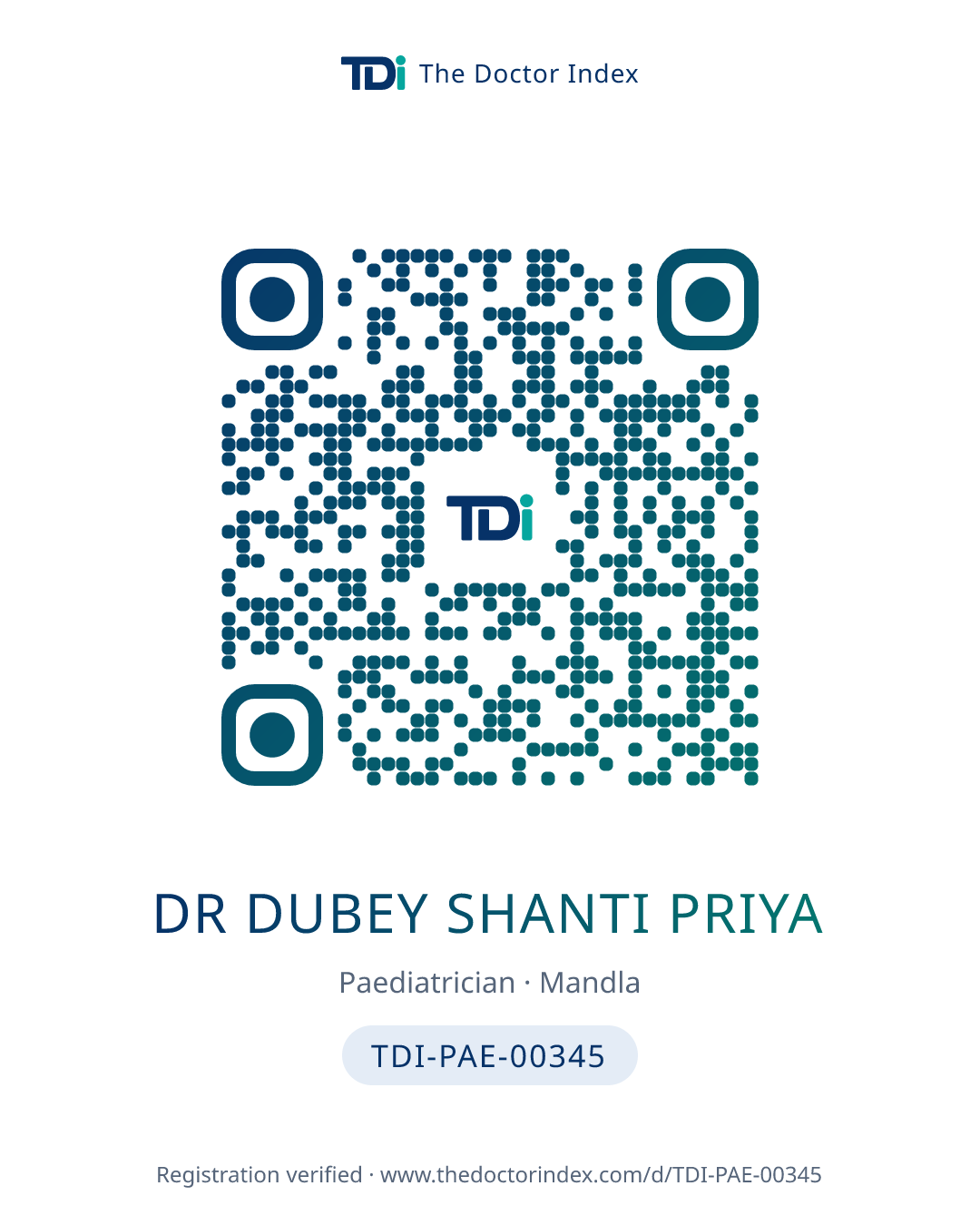 QR card for Dr Dubey Shanti Priya, TDI-PAE-00345