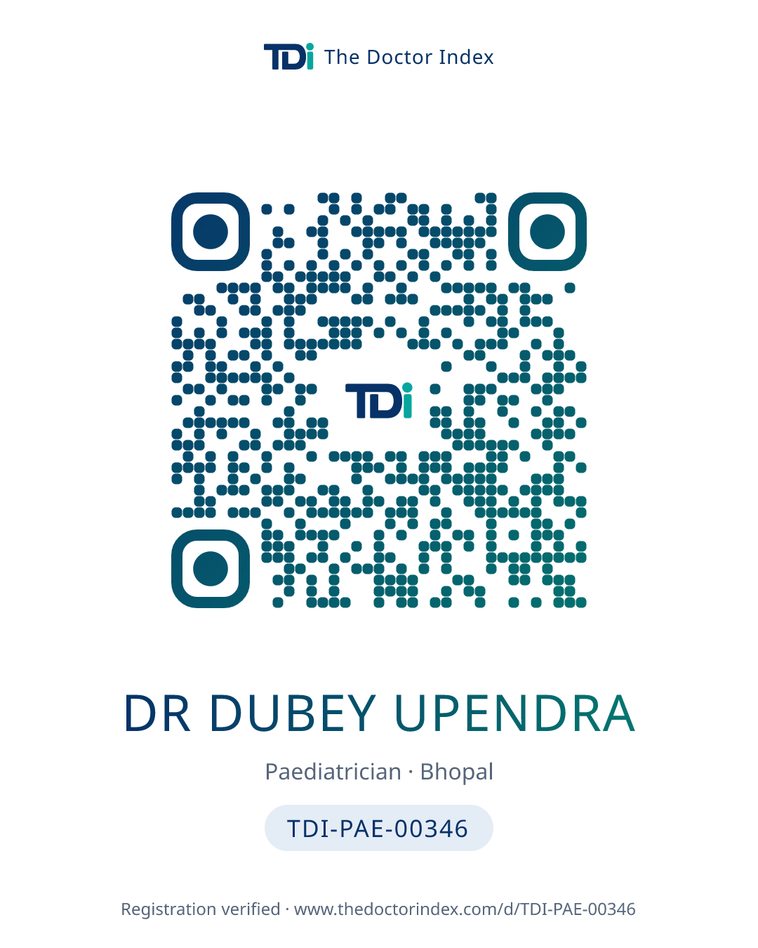 QR card for Dr Dubey Upendra, TDI-PAE-00346
