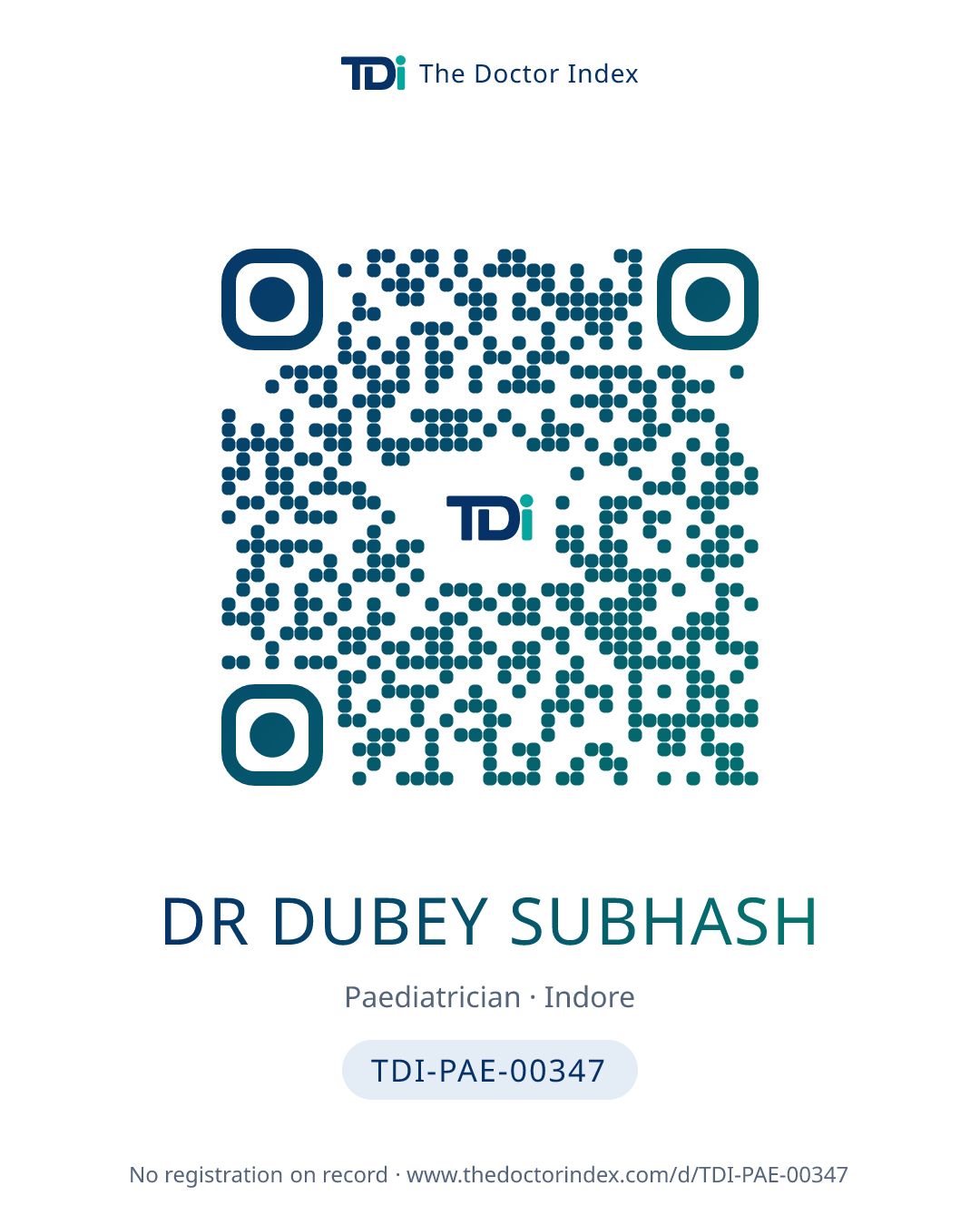 QR card for Dr Dubey Subhash, TDI-PAE-00347