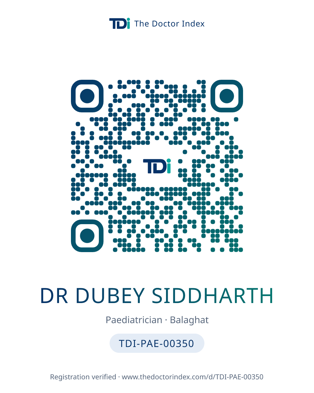 QR card for Dr Dubey Siddharth, TDI-PAE-00350