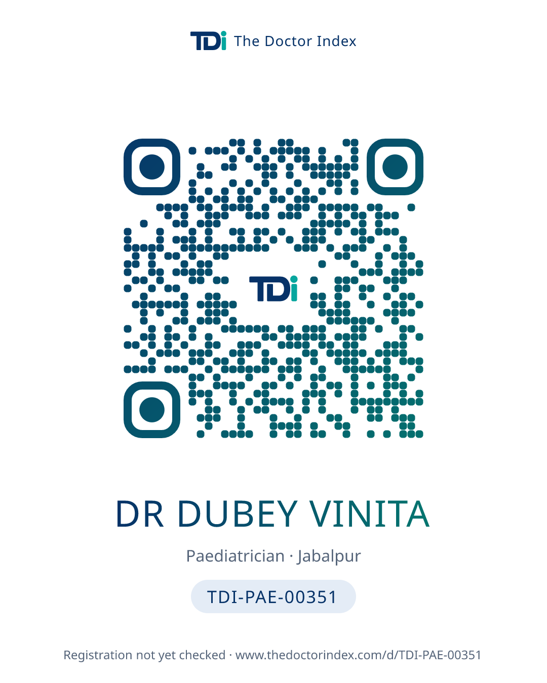 QR card for Dr Dubey Vinita, TDI-PAE-00351