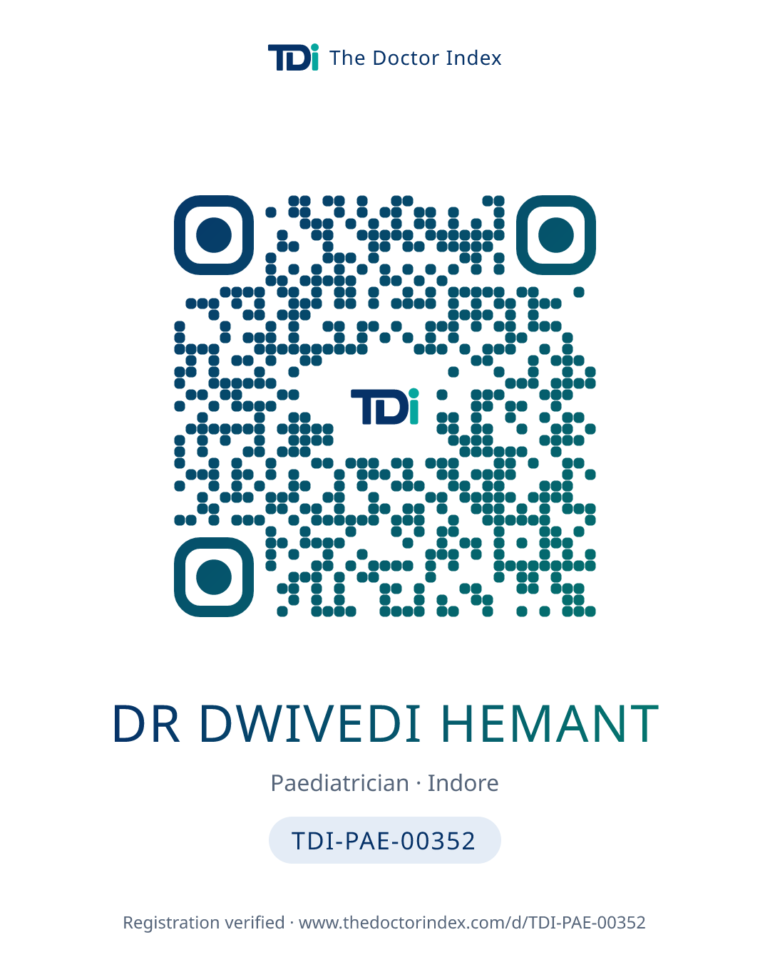 QR card for Dr Dwivedi Hemant, TDI-PAE-00352