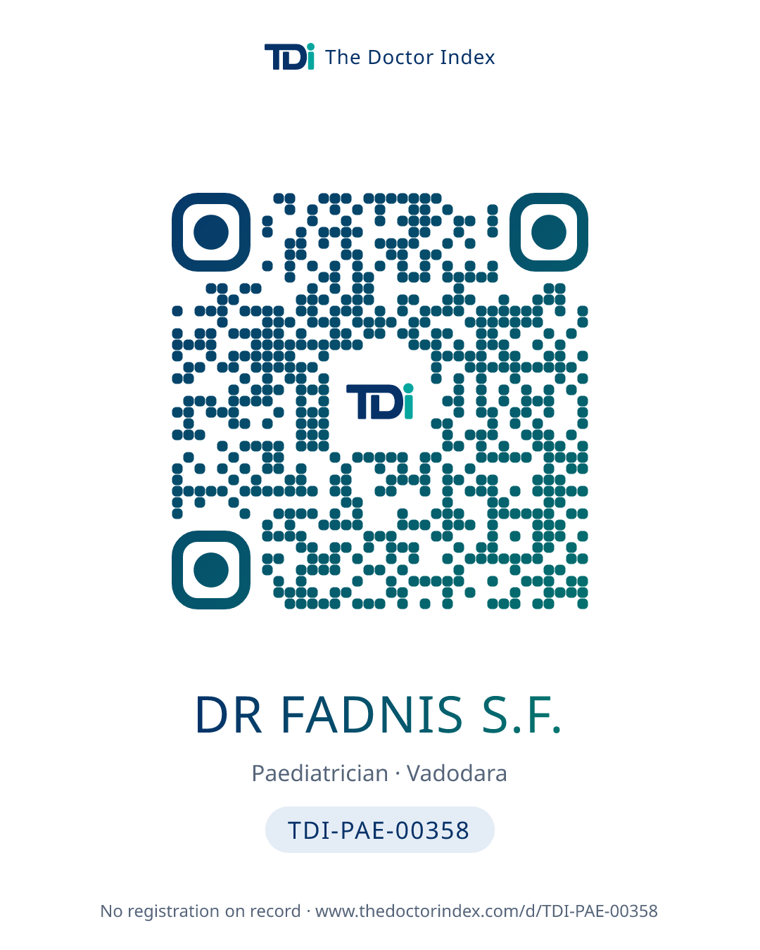 QR card for Dr Fadnis S.F., TDI-PAE-00358