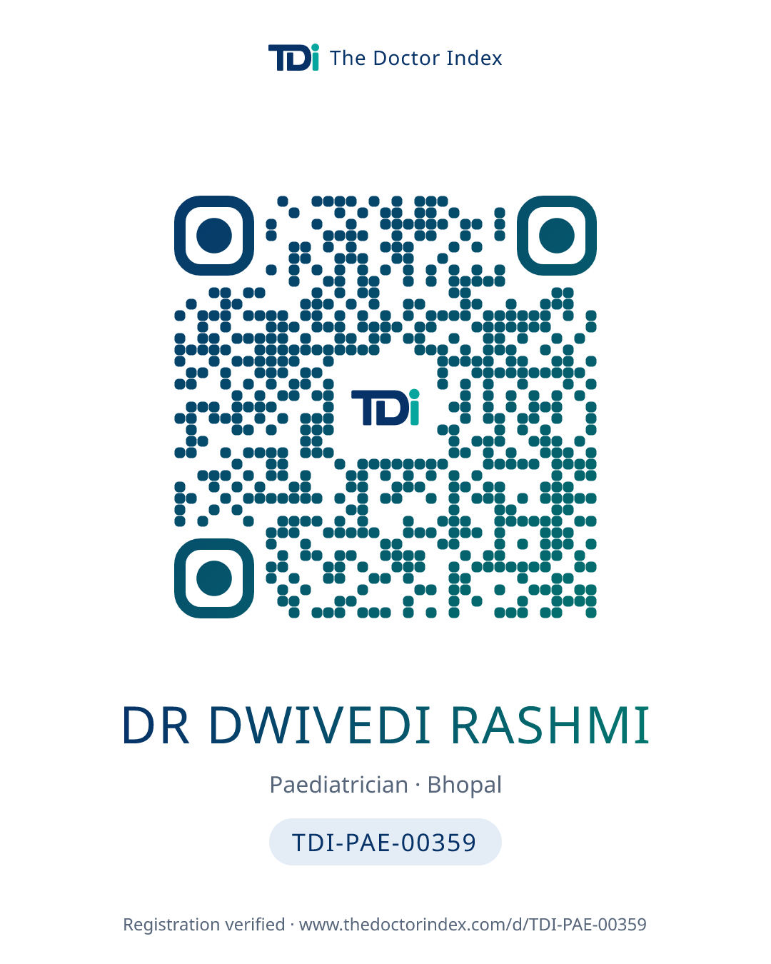 QR card for Dr Dwivedi Rashmi, TDI-PAE-00359
