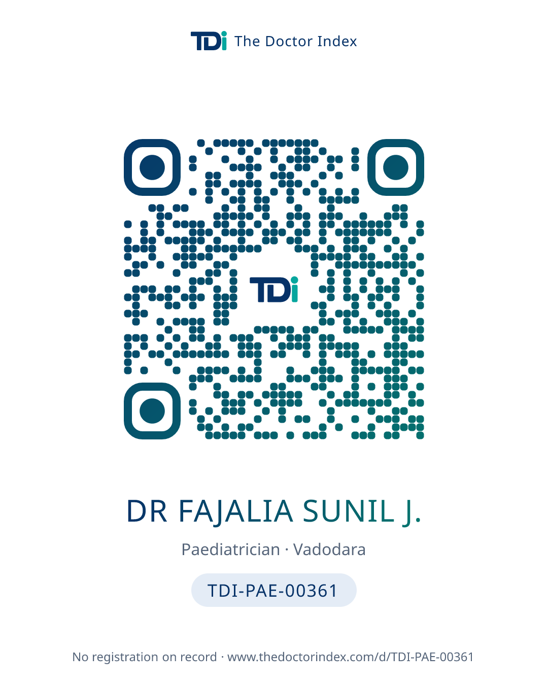 QR card for Dr Fajalia Sunil J., TDI-PAE-00361
