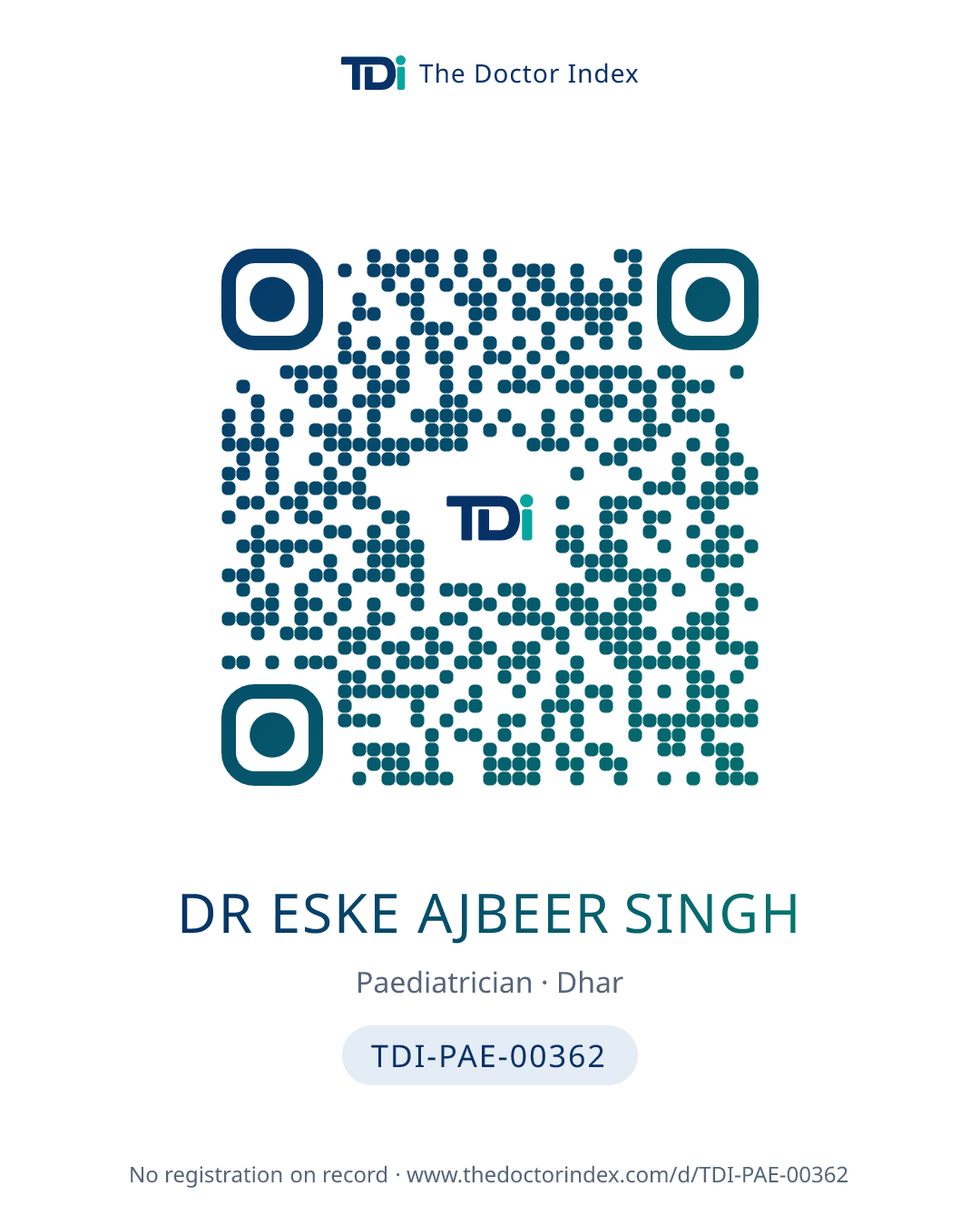 QR card for Dr Eske Ajbeer Singh, TDI-PAE-00362