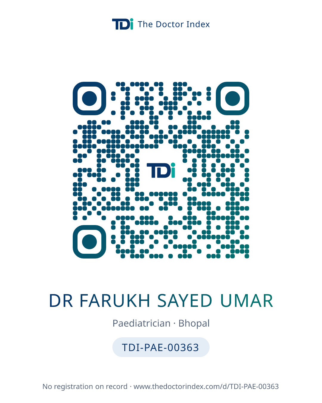 QR card for Dr Farukh Sayed Umar, TDI-PAE-00363