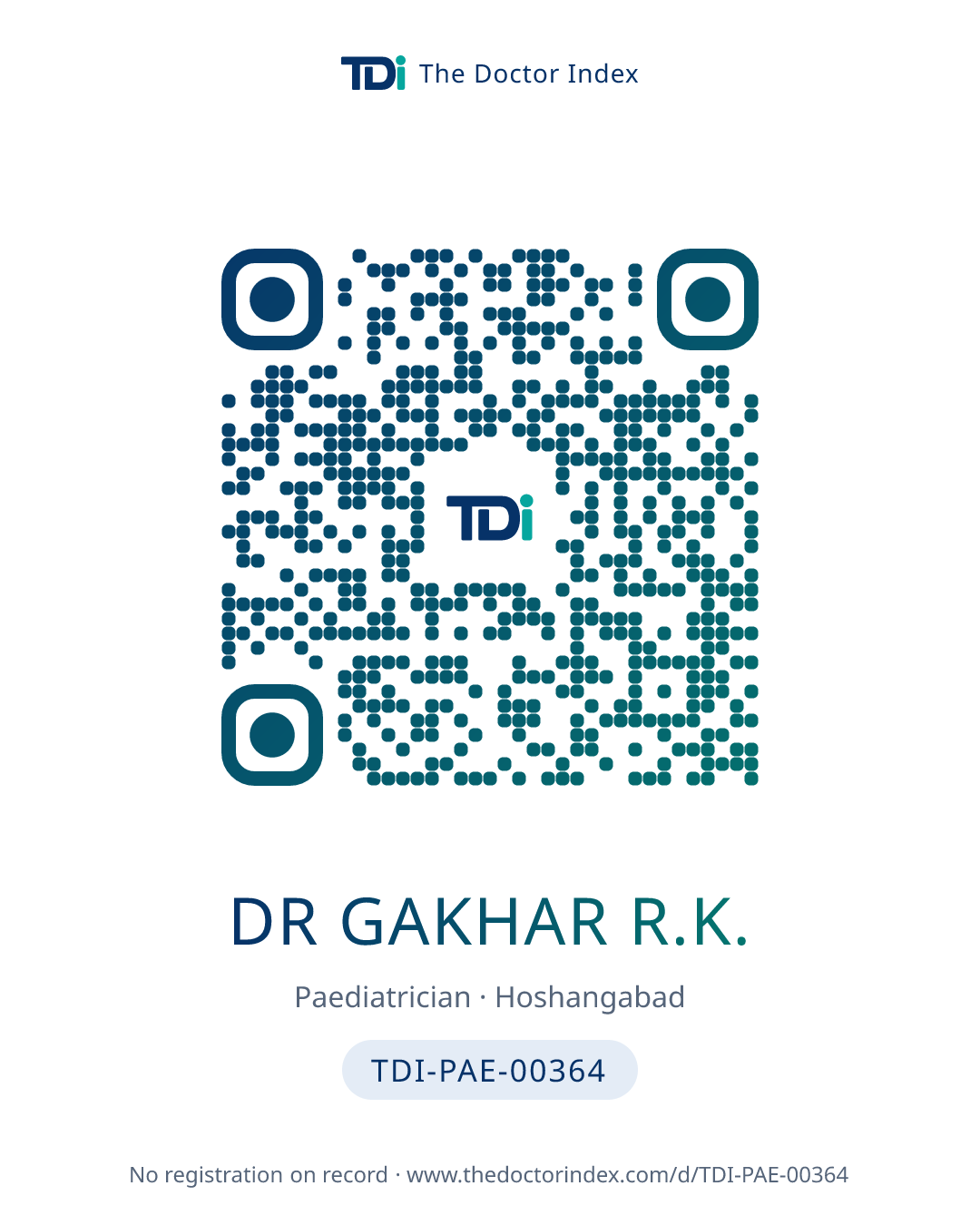 QR card for Dr Gakhar R.K., TDI-PAE-00364