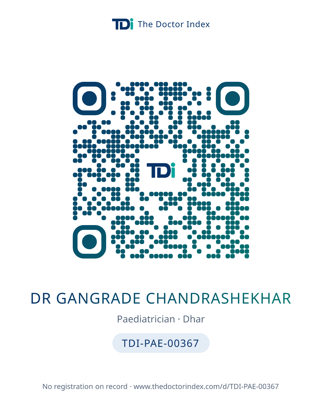 QR card for Dr Gangrade Chandrashekhar, TDI-PAE-00367