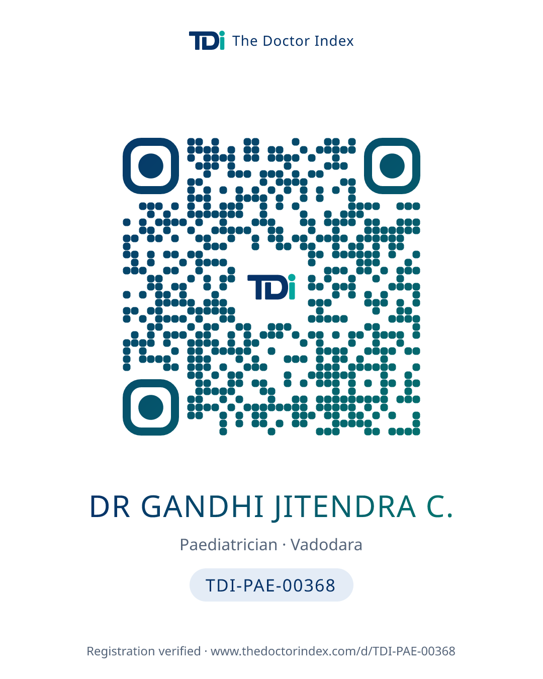QR card for Dr Gandhi Jitendra C., TDI-PAE-00368