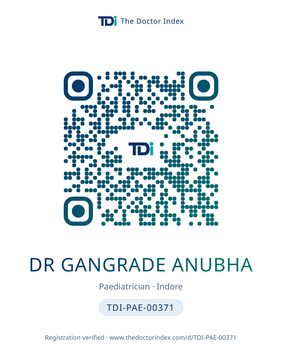 QR card for Dr Gangrade Anubha, TDI-PAE-00371