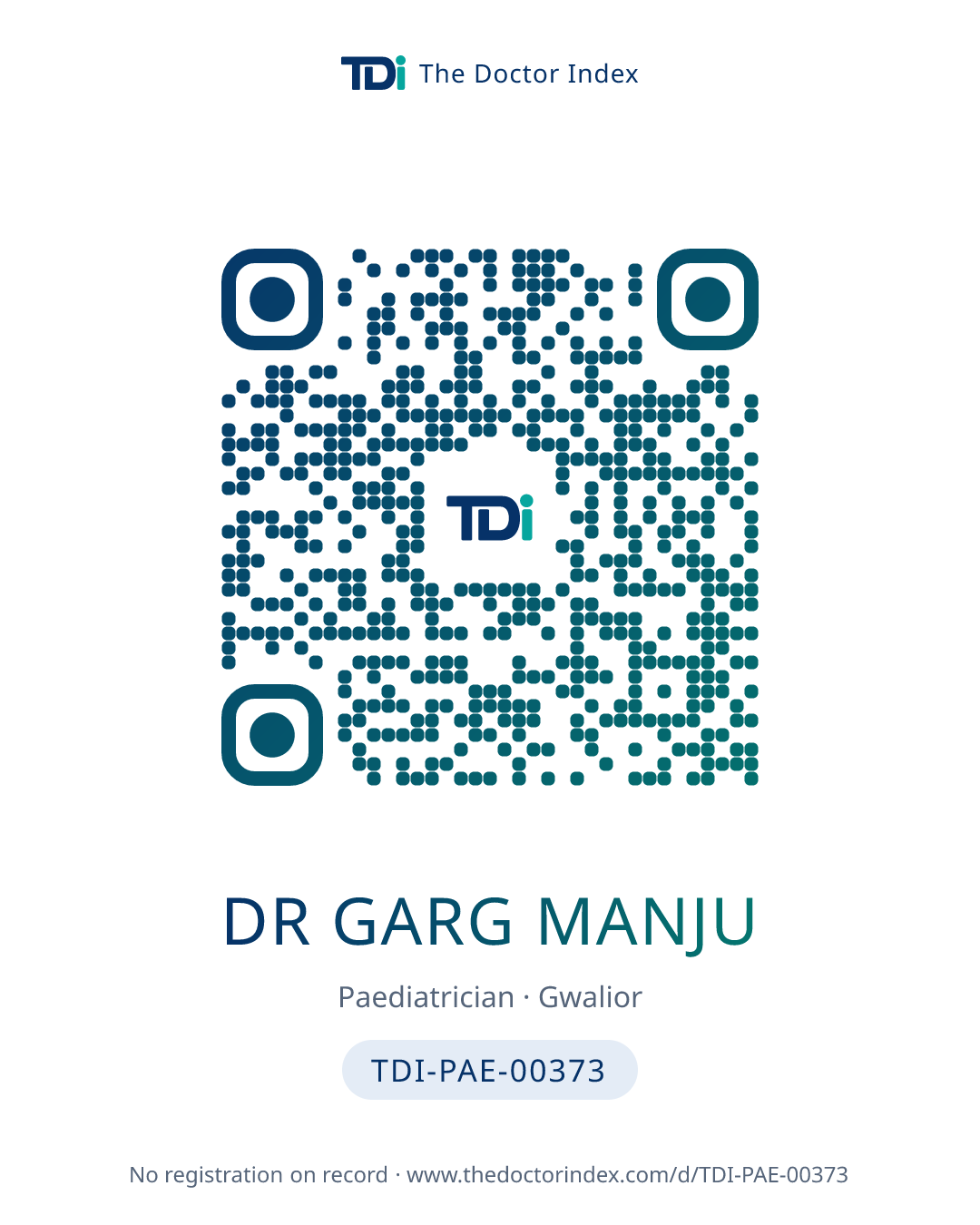 QR card for Dr Garg Manju, TDI-PAE-00373