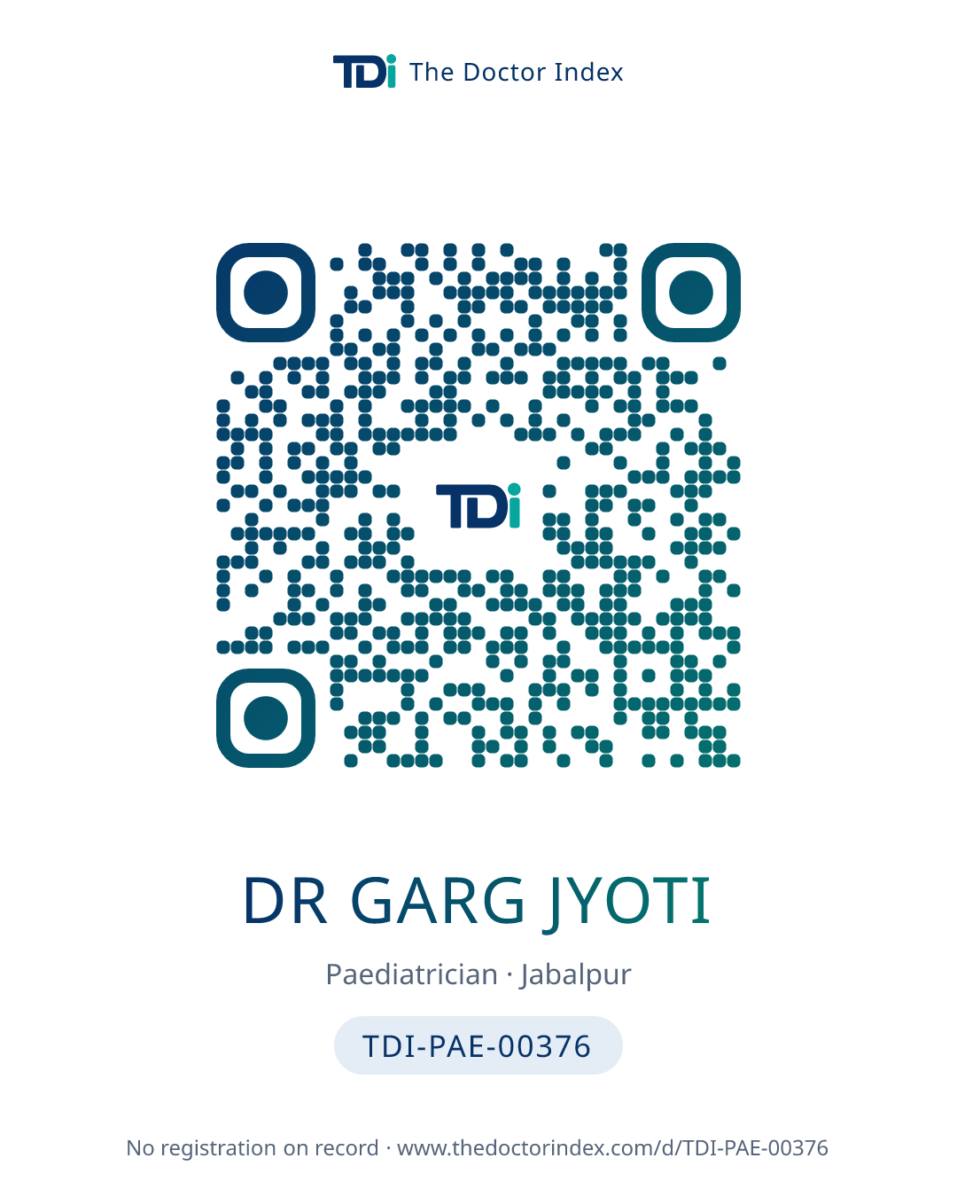 QR card for Dr Garg Jyoti, TDI-PAE-00376