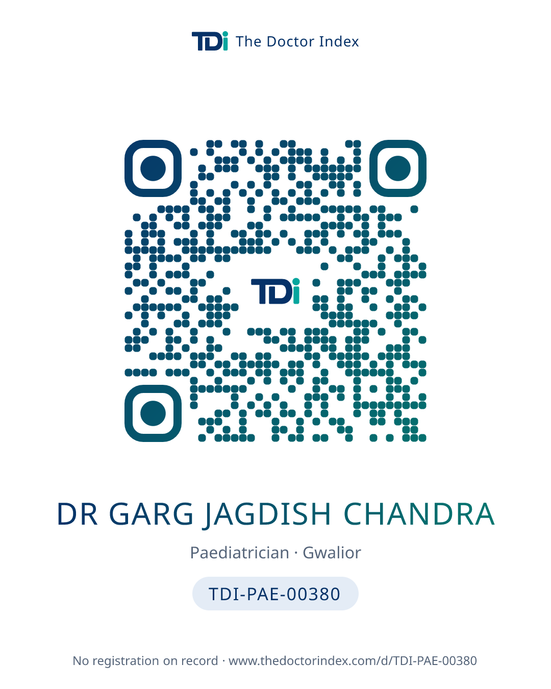 QR card for Dr Garg Jagdish Chandra, TDI-PAE-00380