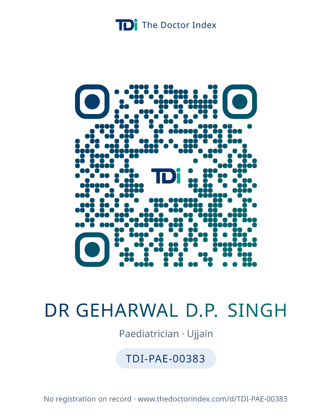 QR card for Dr Geharwal D.P. Singh, TDI-PAE-00383