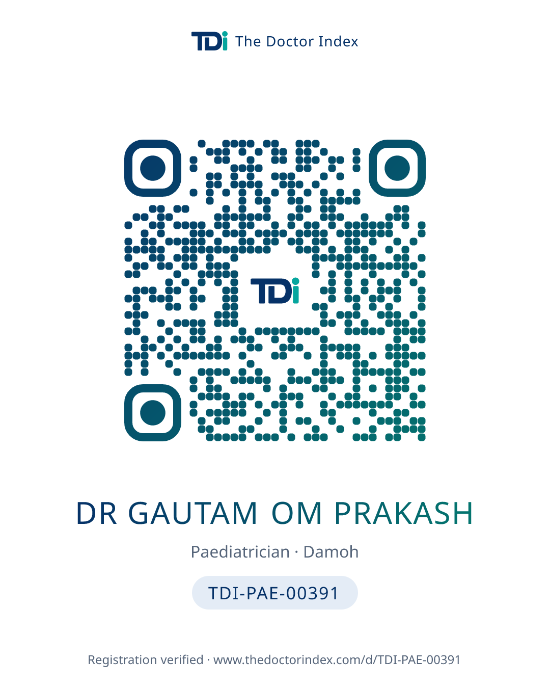 QR card for Dr Gautam Om Prakash, TDI-PAE-00391