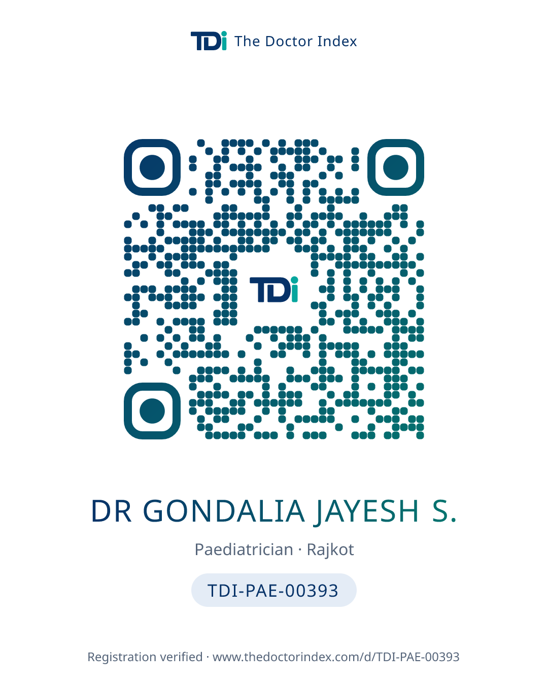 QR card for Dr Gondalia Jayesh S., TDI-PAE-00393
