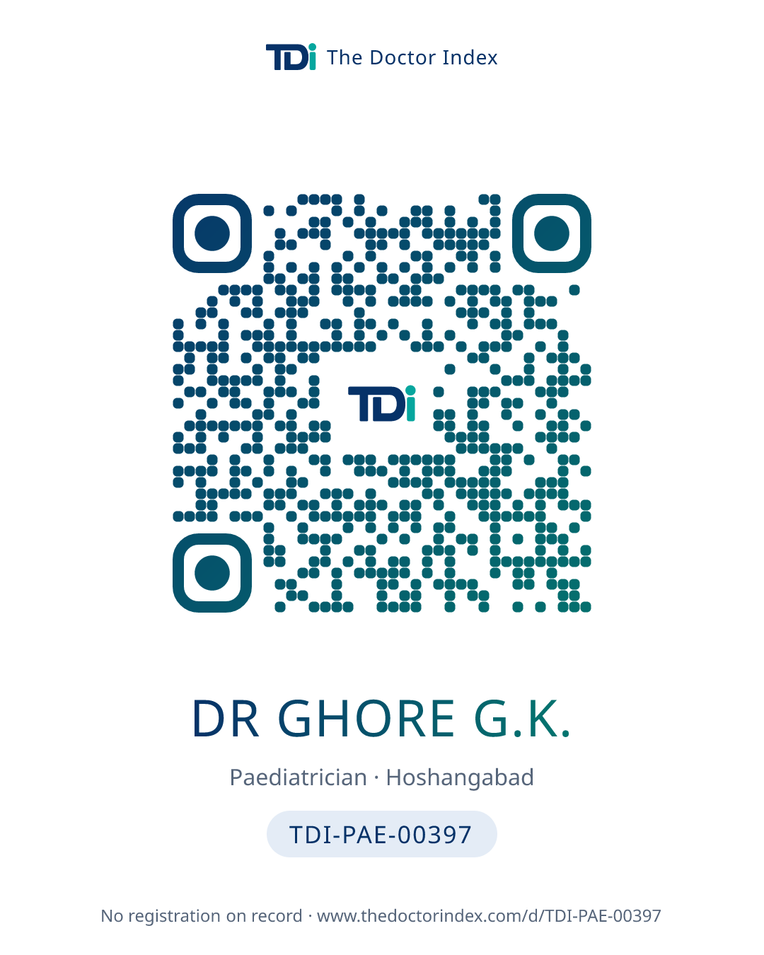 QR card for Dr Ghore G.K., TDI-PAE-00397