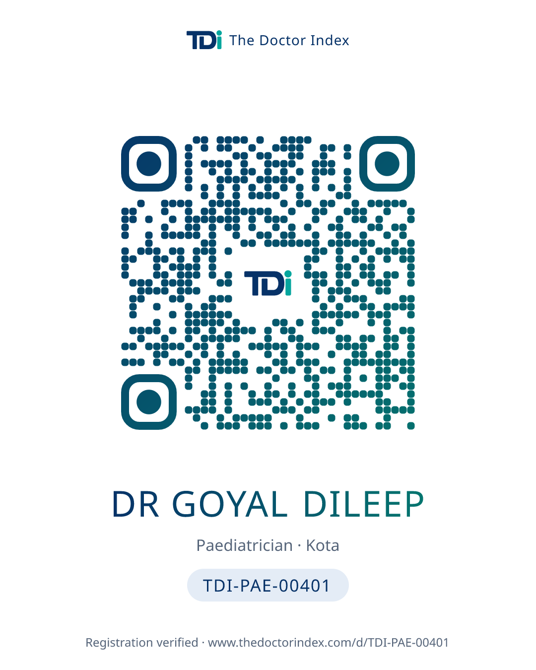 QR card for Dr Goyal Dileep, TDI-PAE-00401