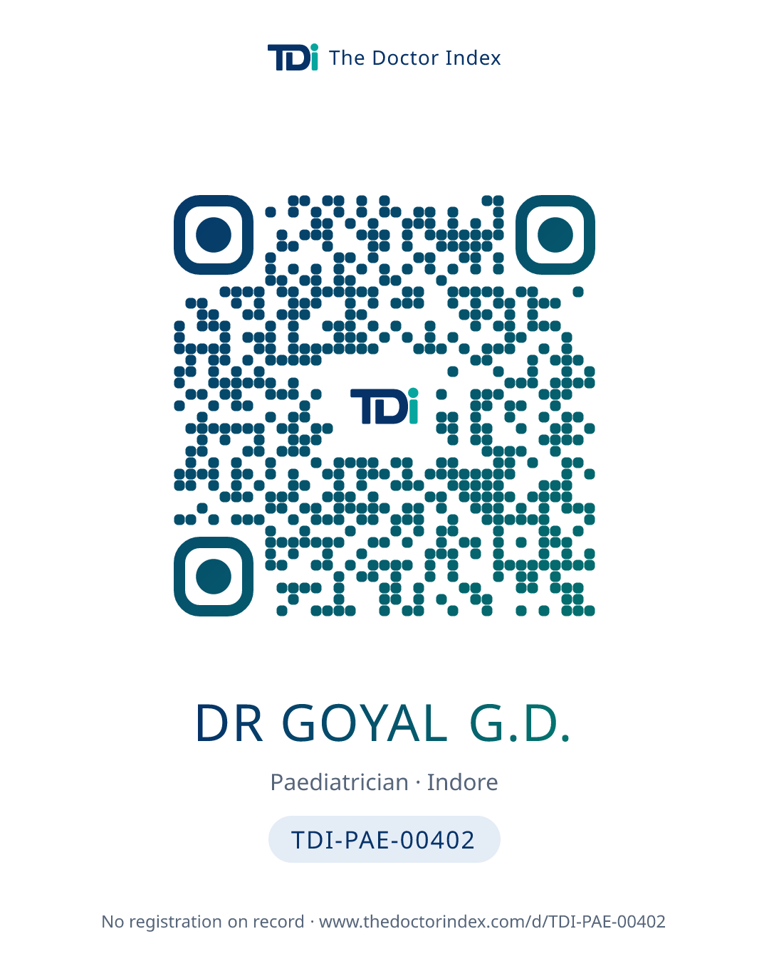 QR card for Dr Goyal G.D., TDI-PAE-00402