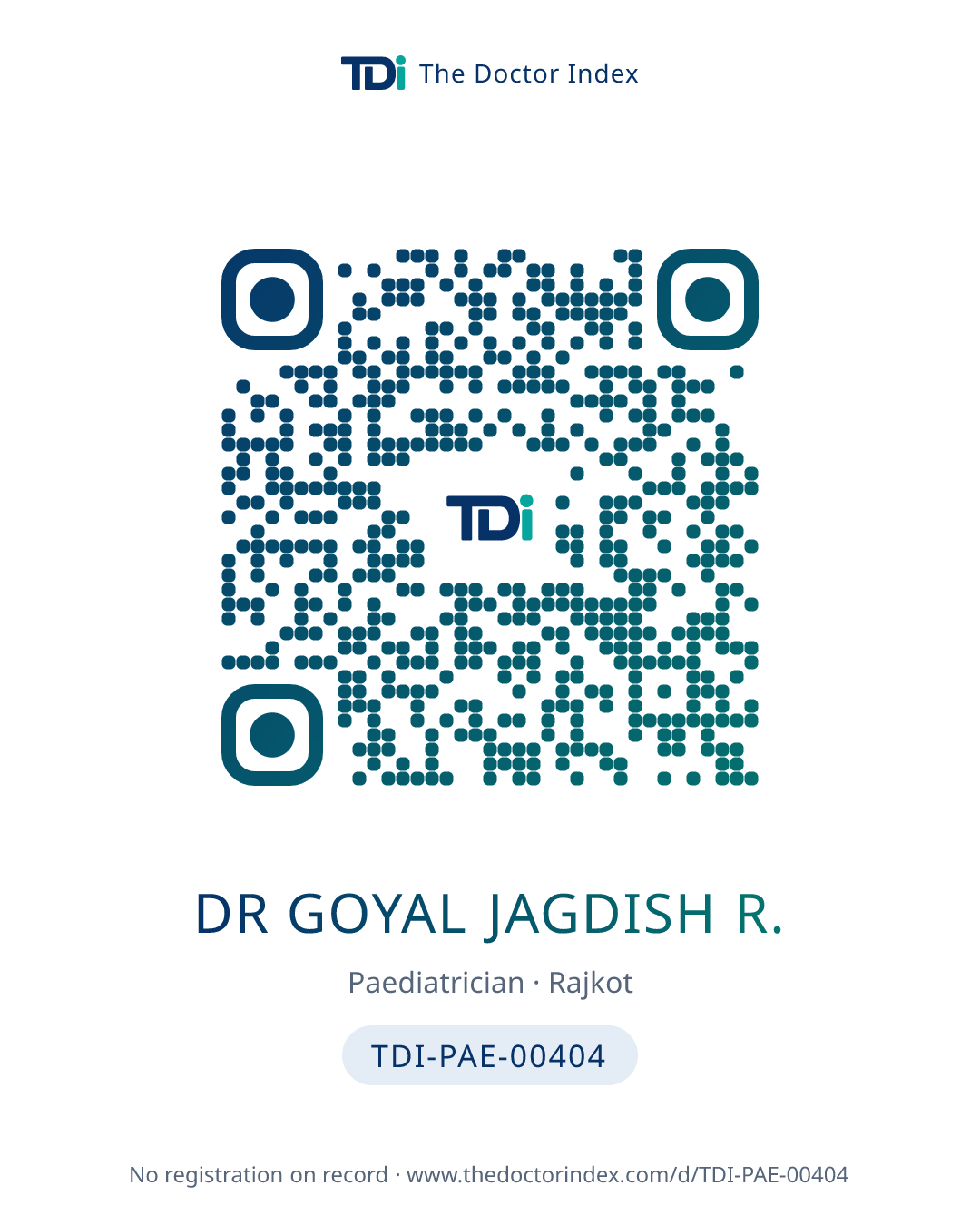 QR card for Dr Goyal Jagdish R., TDI-PAE-00404