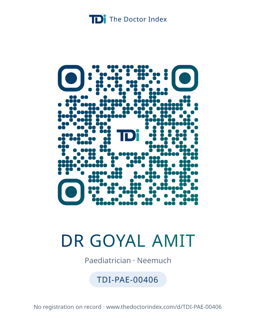 QR card for Dr Goyal Amit, TDI-PAE-00406