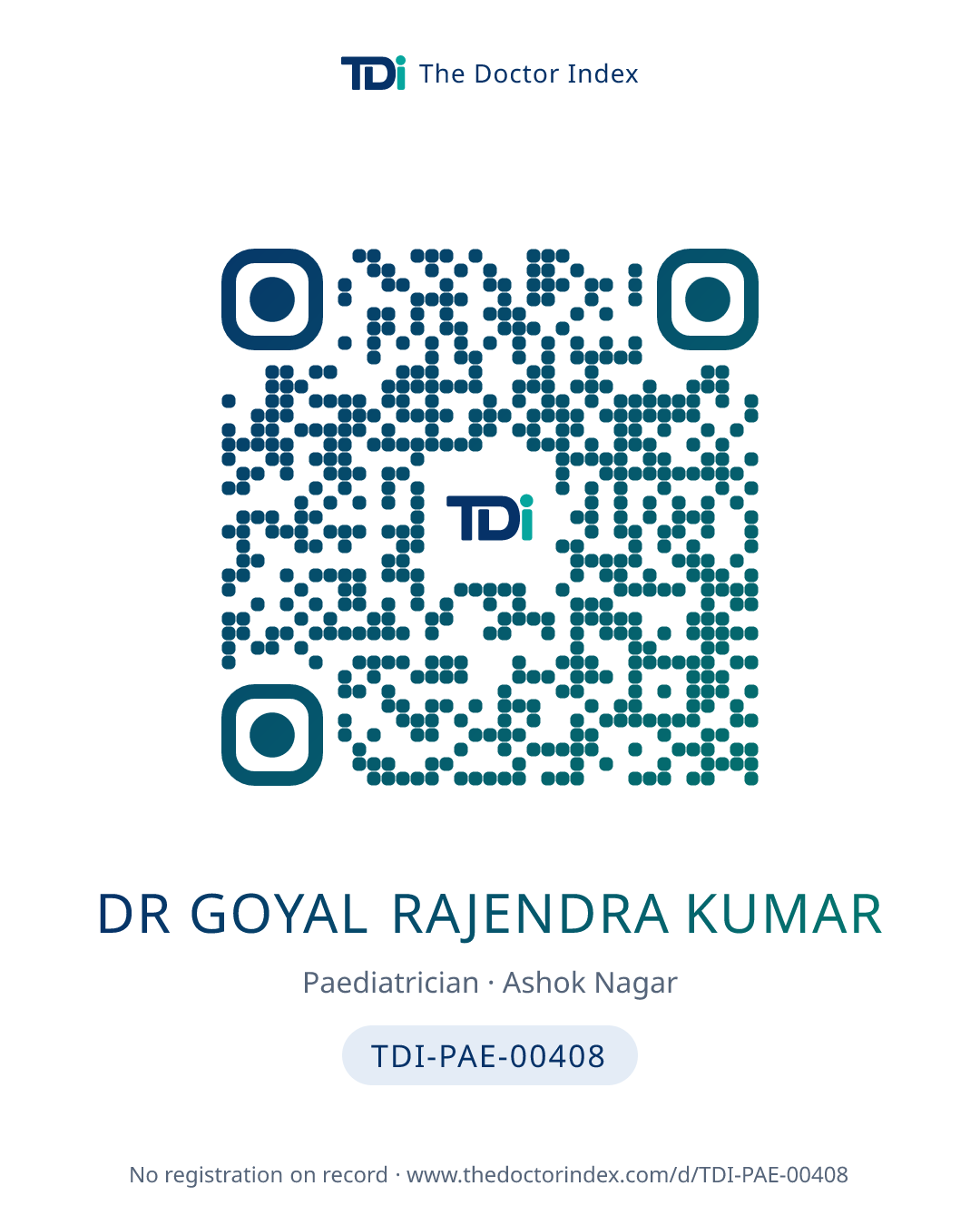 QR card for Dr Goyal Rajendra Kumar, TDI-PAE-00408