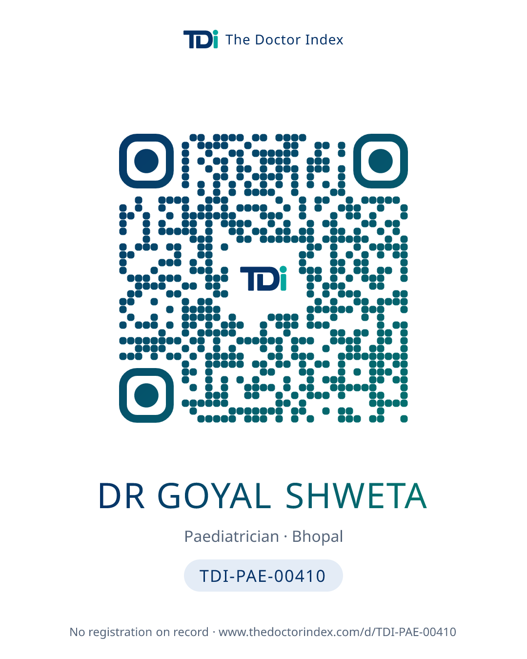 QR card for Dr Goyal Shweta, TDI-PAE-00410