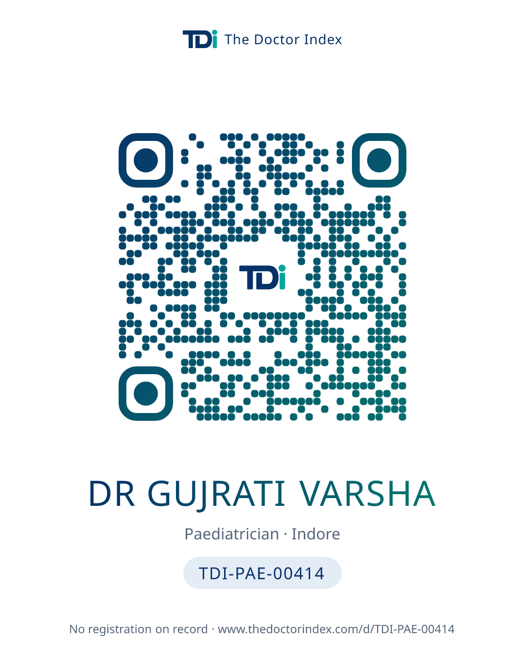 QR card for Dr Gujrati Varsha, TDI-PAE-00414