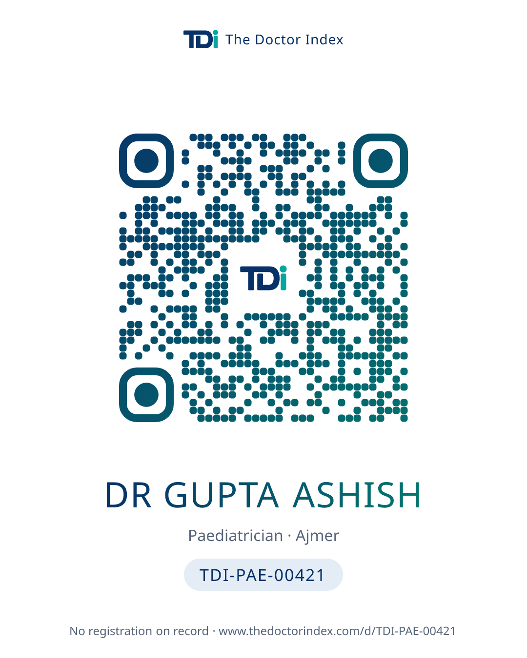 QR card for Dr Gupta Ashish, TDI-PAE-00421