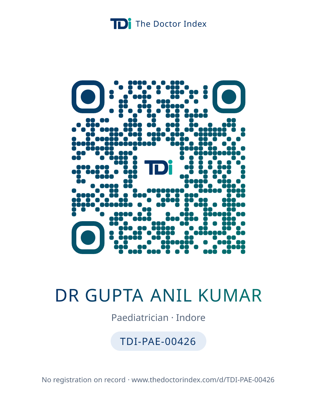 QR card for Dr Gupta Anil Kumar, TDI-PAE-00426