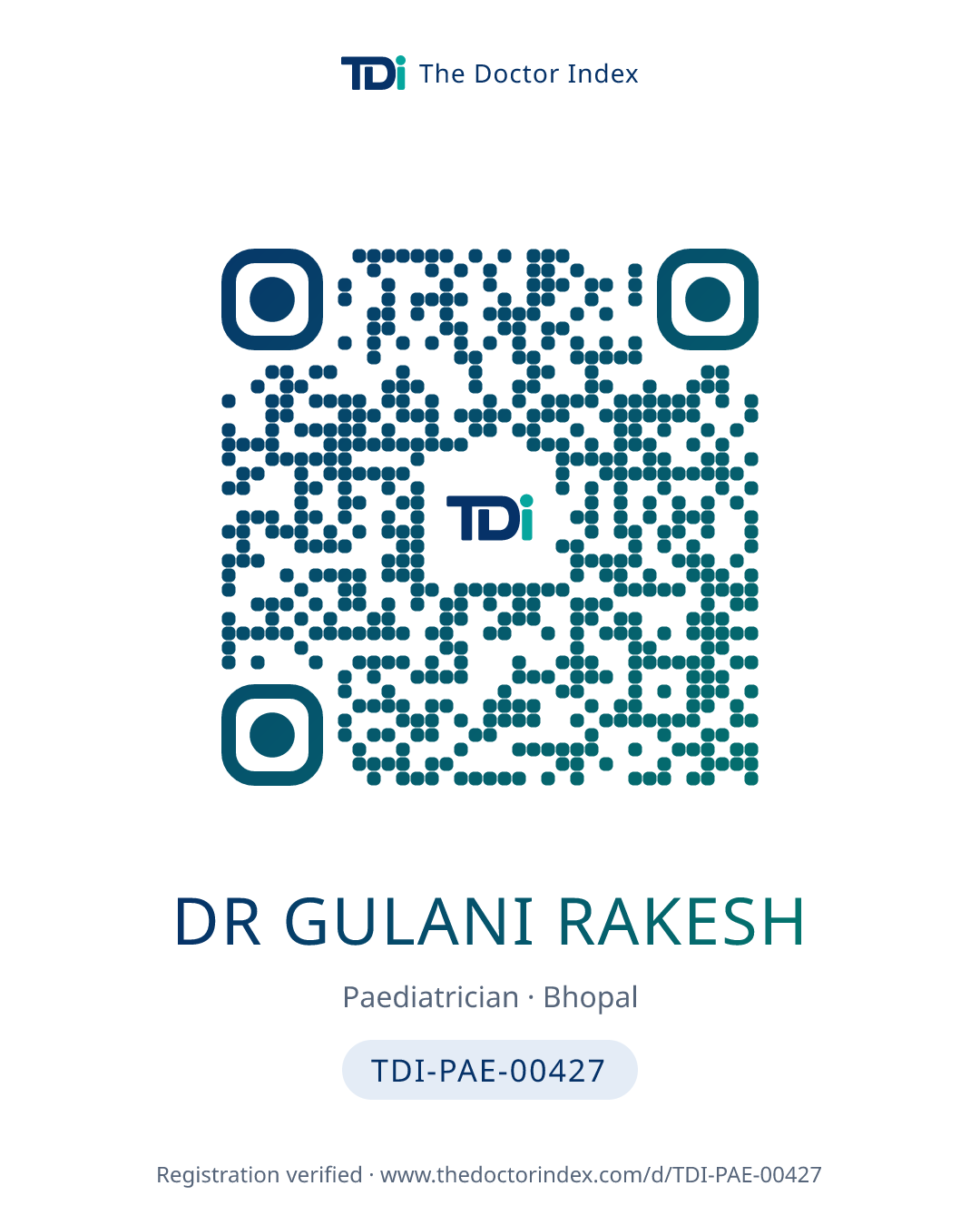QR card for Dr Gulani Rakesh, TDI-PAE-00427